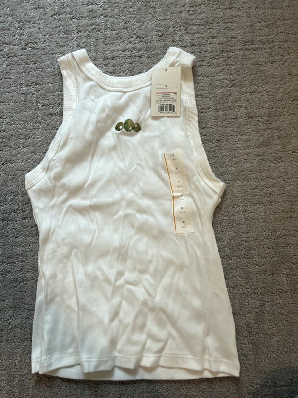 NWT A New Day White Ribbed Tank Olive Embroidery S